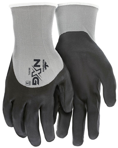 MCR Safety NXG ® Work Gloves - 13 Gauge Gray Nylon Shell - Black Nitrile Coated Palm, Fingers, and Over the Knuckles - Box of 12