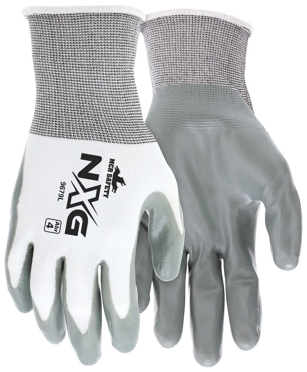 MCR Safety NXG® Work Gloves - 13 Gauge White Nylon Shell - Gray Nitrile Coated Palm and Fingertips - Box of 12