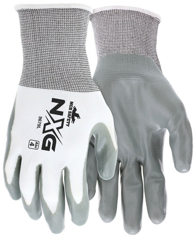 MCR Safety NXG® Work Gloves - 13 Gauge White Nylon Shell - Gray Nitrile Coated Palm and Fingertips - Box of 12