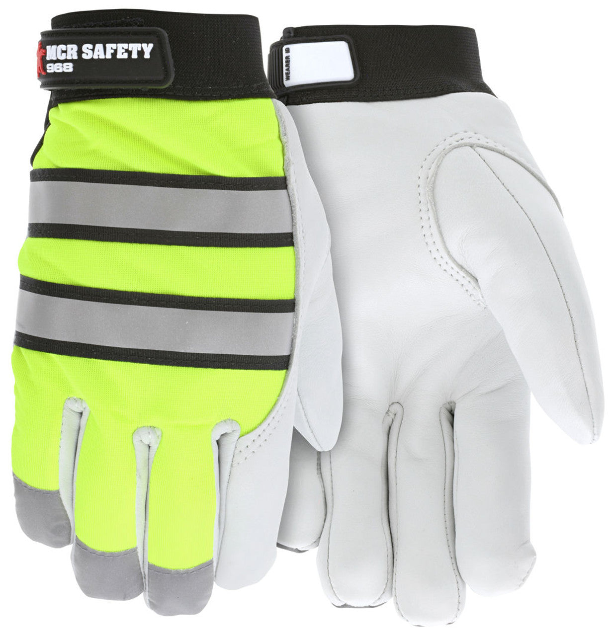 MCR Safety Mechanics Gloves - Insulated Grain Goatskin Palm - Fluorescent Lime Back with Reflective Stripes