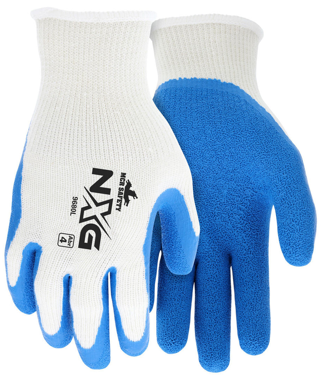 MCR Safety NXG® Work Gloves - 10-Gauge Cotton/Polyester Shell - Blue Latex Palm and Fingertips - Box of 12