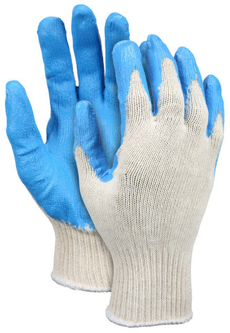 MCR Cotton Polyester Work Gloves - 10 Gauge Natural Cotton Polyester Shell - Blue Latex Coated Palm and Fingertips - Box of 12