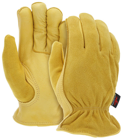 MCR Leather Drivers Work Gloves - Insulated with Fleece Lining - Select B Grade Grain Deerskin Palm - Split Leather Deerskin Back - Keystone Thumb - Box of 12