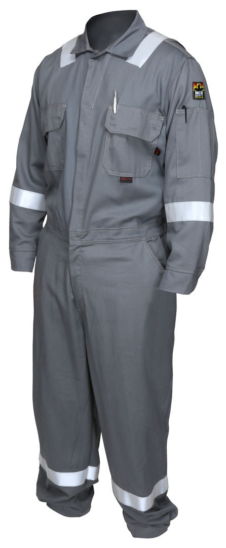 MCR Safety FR Gear - Flame Resistant Coveralls - Gray Westex UltraSoft® Fabric - Silver Reflective FR Stripes