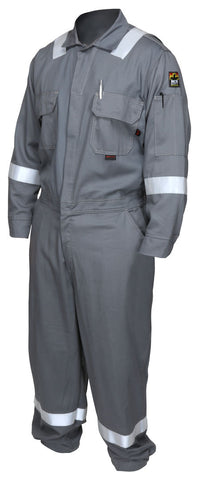 MCR Safety FR Gear - Flame Resistant Coveralls - Gray Westex UltraSoft® Fabric - Silver Reflective FR Stripes