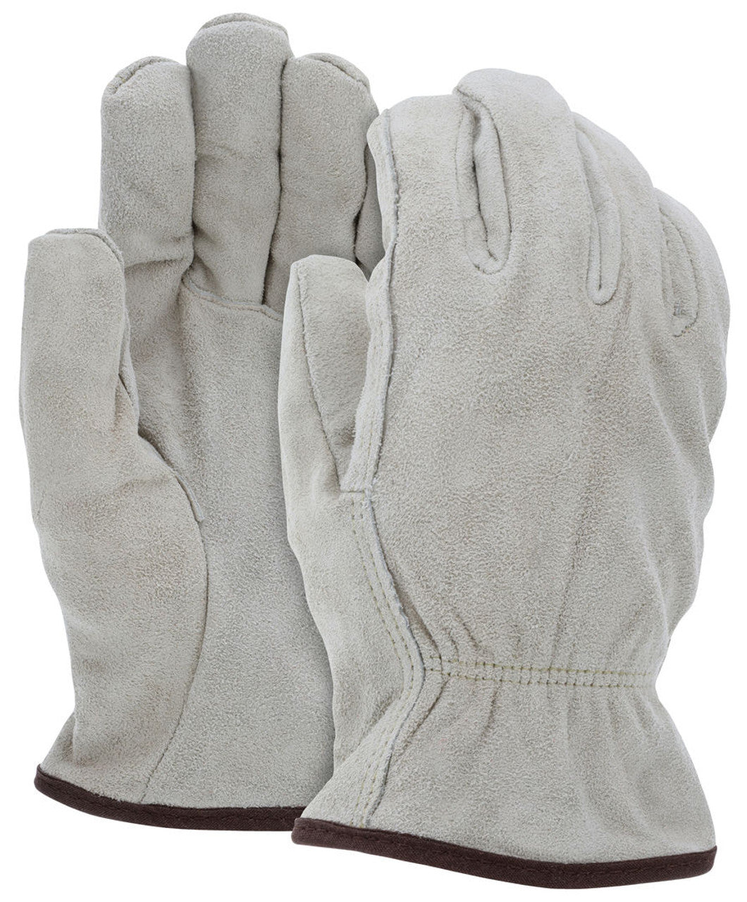 MCR Leather Driver Work Gloves - Insulated Select B Grade Tan Split Cow Leather - Red Fleece Lined - Straight Thumb - Box of 12