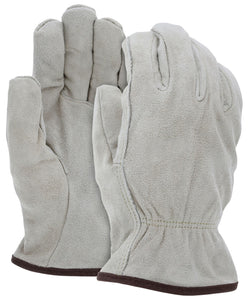 MCR Leather Driver Work Gloves - Insulated Select B Grade Tan Split Cow Leather - Red Fleece Lined - Straight Thumb - Box of 12