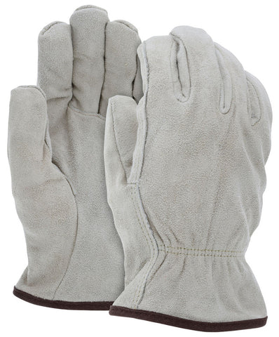 MCR Leather Driver Work Gloves - Insulated Select B Grade Tan Split Cow Leather - Red Fleece Lined - Straight Thumb - Box of 12