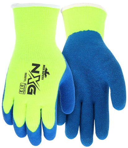 MCR Safety NXG® Insulated Work Gloves - 10 Gauge Hi-Visibility Acrylic Shell - Blue Latex Coated Palm and Fingertips - Box of 12