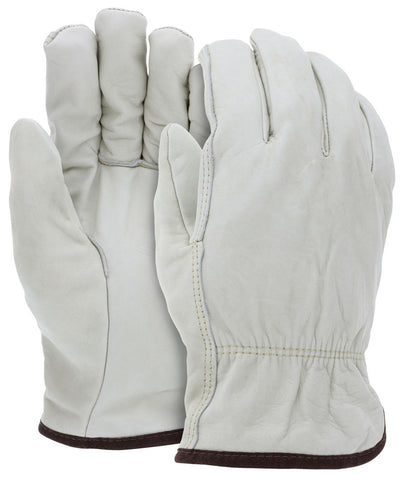 MCR Leather Drivers Work Gloves - Competitive Value (CV) C+ Grade Grain Cowskin Leather - Fleece Insulated Gloves - Straight Thumb - Box of 12