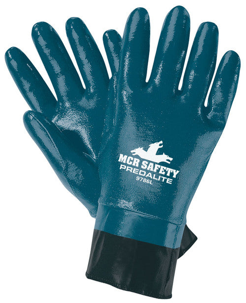 MCR Predalite® Nitrile Coated Work Gloves - Fully Coated Front and Back Soft - Interlock Lining - PVC Safety Cuff - Box of 12
