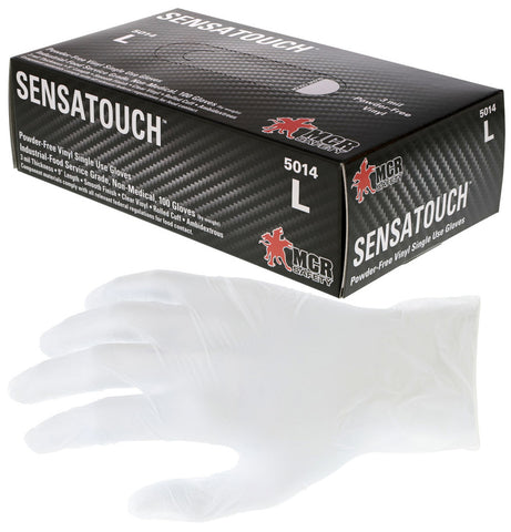 MCR SensaTouch™ Gloves - 3 mil (3.2 g) Powder Free Disposable Vinyl - Industrial Food Service Grade - Smooth Finish - 9 Inches Long - Clear - Box of 100