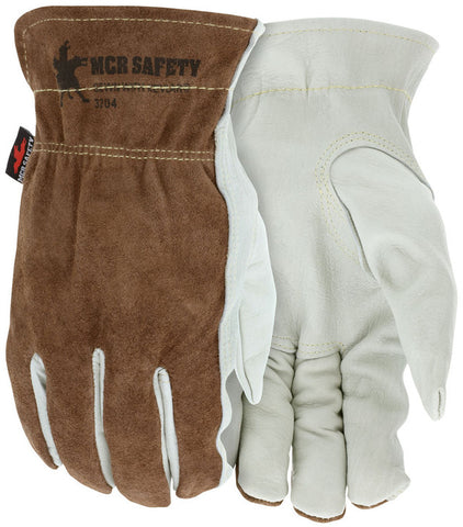MCR Leather Drivers Work Gloves - Lined and Sewn with DuPont™ Kevlar® - Competitive Value (CV) C+ Grade - Grain Leather Palm and Split Leather Back - Keystone Thumb - Box of 12