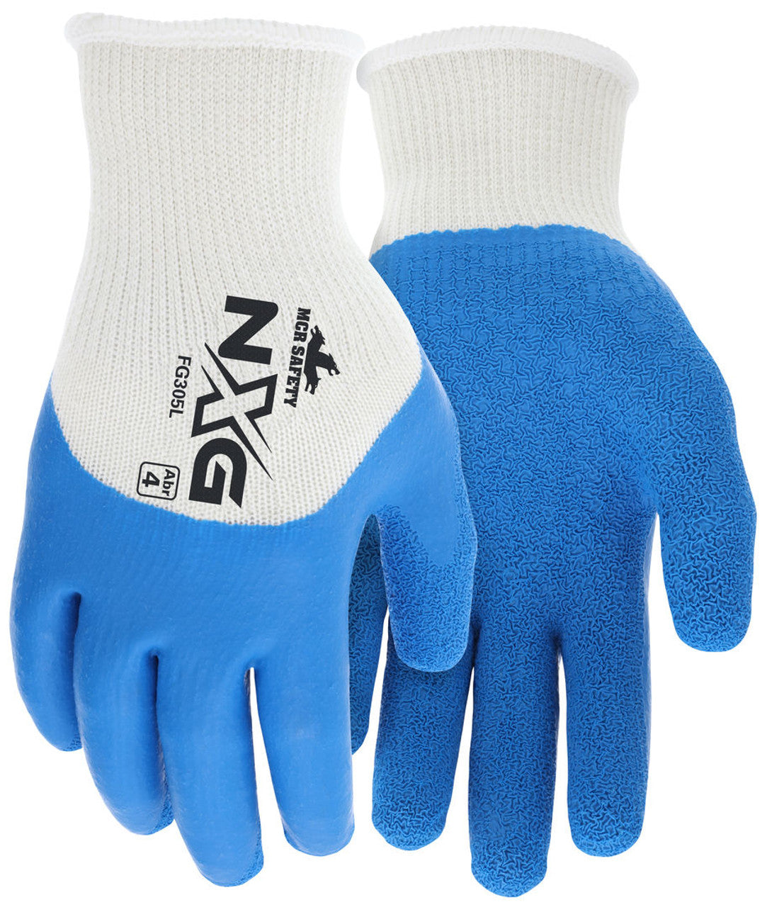 MCR Safety NXG® Work Gloves - 10-Gauge White Cotton/Polyester Shell - Blue Latex Palm, Fingertips and Over-the-Knuckle Dip - Box of 12