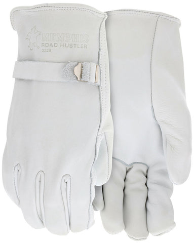 MCR Road Hustler - Leather Drivers Work Gloves - Premium A+ Grade Grain Leather - Pull Strap and Rolled Hem - Straight Thumb - Pull Strap Across Back Helps Adjust Fit - Box of 12