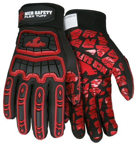 MCR Safety FlexTuff ® Mechanics Gloves - Synthetic Leather Palm - Silicone Tire Tread Grip - TPR Back of Hand Protection - Adjustable wrist closure with Wearer ID box - Box of 12