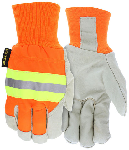 MCR Luminator® Series Leather Drivers Work Gloves - Insulated with Thermosock® Lining - Grain Pigskin Leather Palm - Reflective Hi-Vis Back - Wing Thumb - Box of 12