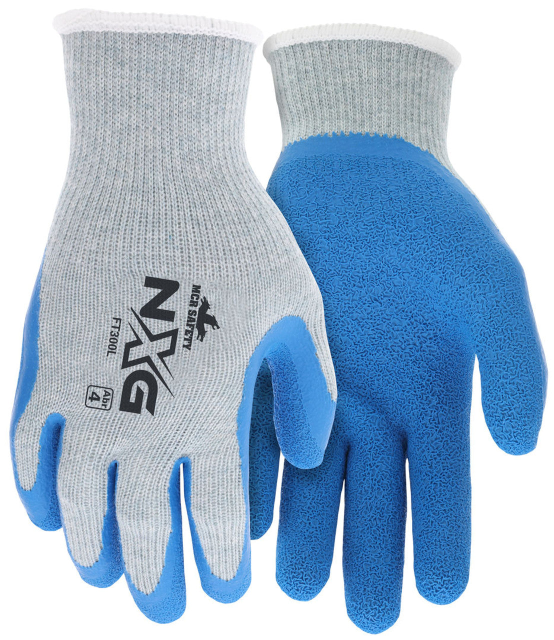 MCR Safety NXG® Work Gloves - 10-Gauge Gray Cotton/Polyester Shell - Blue Latex Palm and Fingertips - Box of 12