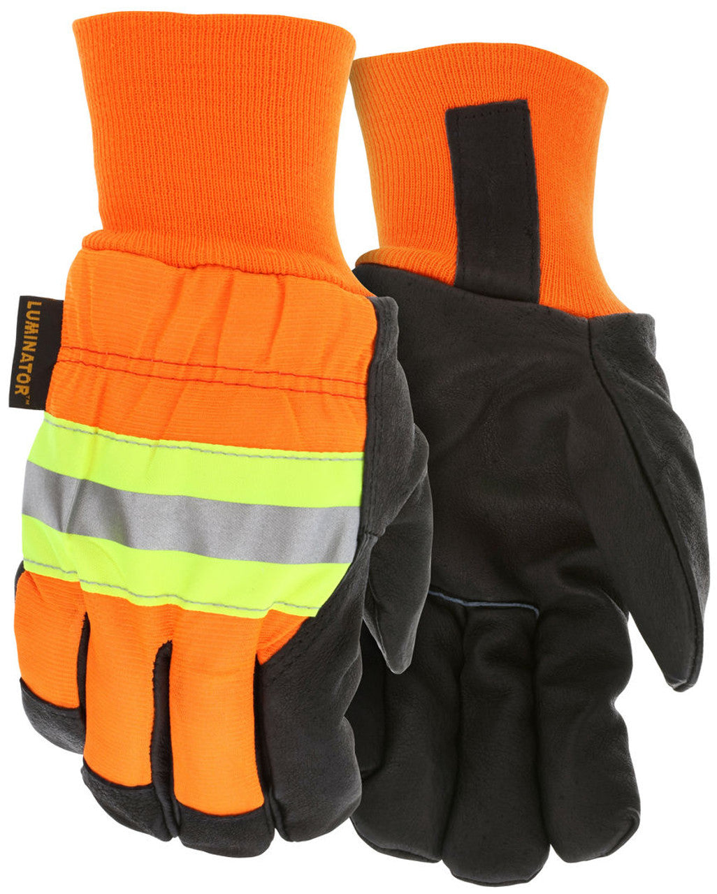MCR Luminator® Series - Leather Drivers Insulated Work Gloves - Insulated with Thermosock® Lining - Grain Pigskin Black Leather Palm - Reflective Hi-Vis Back - Wing Thumb - Waterproof Liner - Box of 12