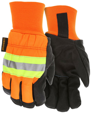 MCR Luminator® Series - Leather Drivers Insulated Work Gloves - Insulated with Thermosock® Lining - Grain Pigskin Black Leather Palm - Reflective Hi-Vis Back - Wing Thumb - Waterproof Liner - Box of 12