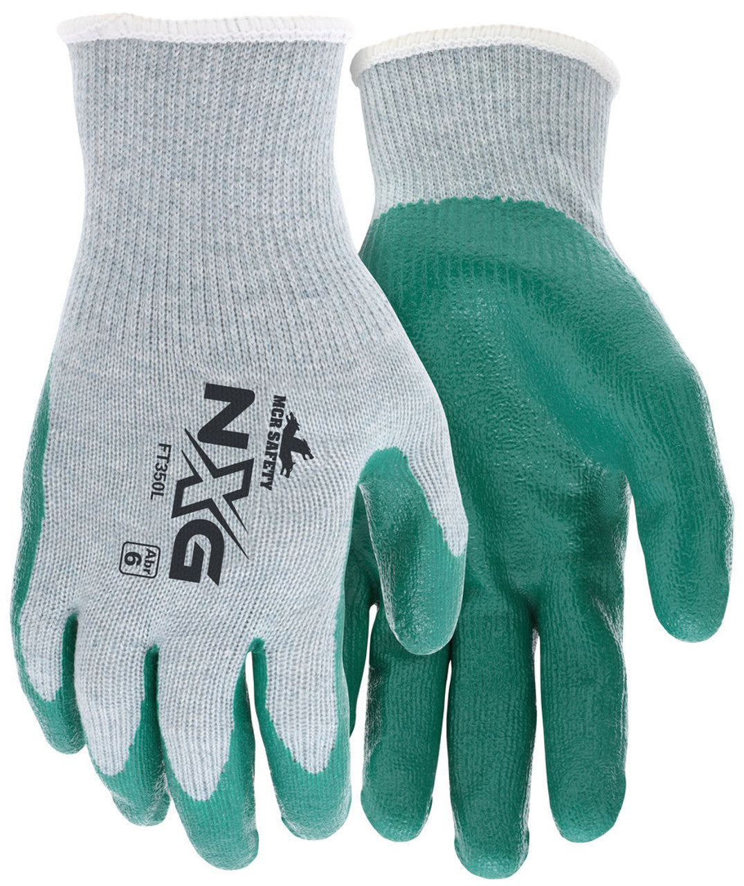 MCR Safety NXG® Work Gloves - 10 Gauge Gray Cotton Polyester Shell - Green Nitrile Palm and Fingers - Box of 12