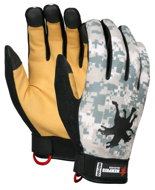 MCR Safety Mechanics Gloves - Synthetic Grain Deerskin Palm and Fingers - Digital Camouflage Back - Box of 12