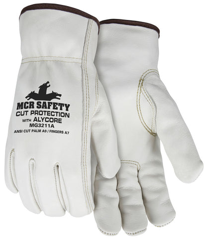 MCR Leather Drivers Cut Resistant Work Gloves - Select Grain Cowhide Leather - Lined with Alycore™ Cut Resistant Material - Box of 12