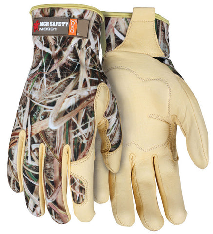 MCR Safety Mechanics Gloves - Mossy Oak Shadow Grass® Blades® Camouflage Pattern - Grain Goatskin Palm Reinforced with D3O® - Box of 12