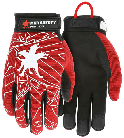 MCR Safety Mechanics Gloves - Black Synthetic Leather Palm and Fingers - Adjustable Hook and Loop Wrist Closures - Reinforced Fingertips - Box of 12