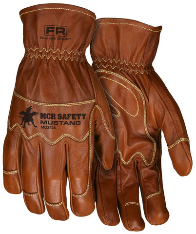 MCR Mustang Utility Leather Drivers Work Gloves - Premium A Grade Grain Goatskin - Double Palm