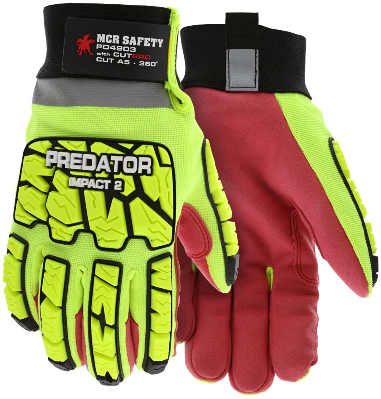 MCR Predator® Impact Mechanics Gloves - Hi-Visibility Leather Palm Work Gloves - TPR Back of Hand Protection - Cut, Abrasion, Puncture, and Impact Resistant - Wing Thumb - Box of 12