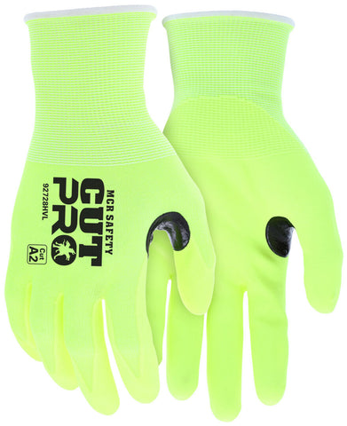 MCR Safety CutPro® - 18 Gauge HyperMax® HPPE Shell - Hi Vis Cut Resistant Work Gloves - Nitrile Foam Coated Palm and Fingertips - Reinforced Thumb Crotch - Box of 12