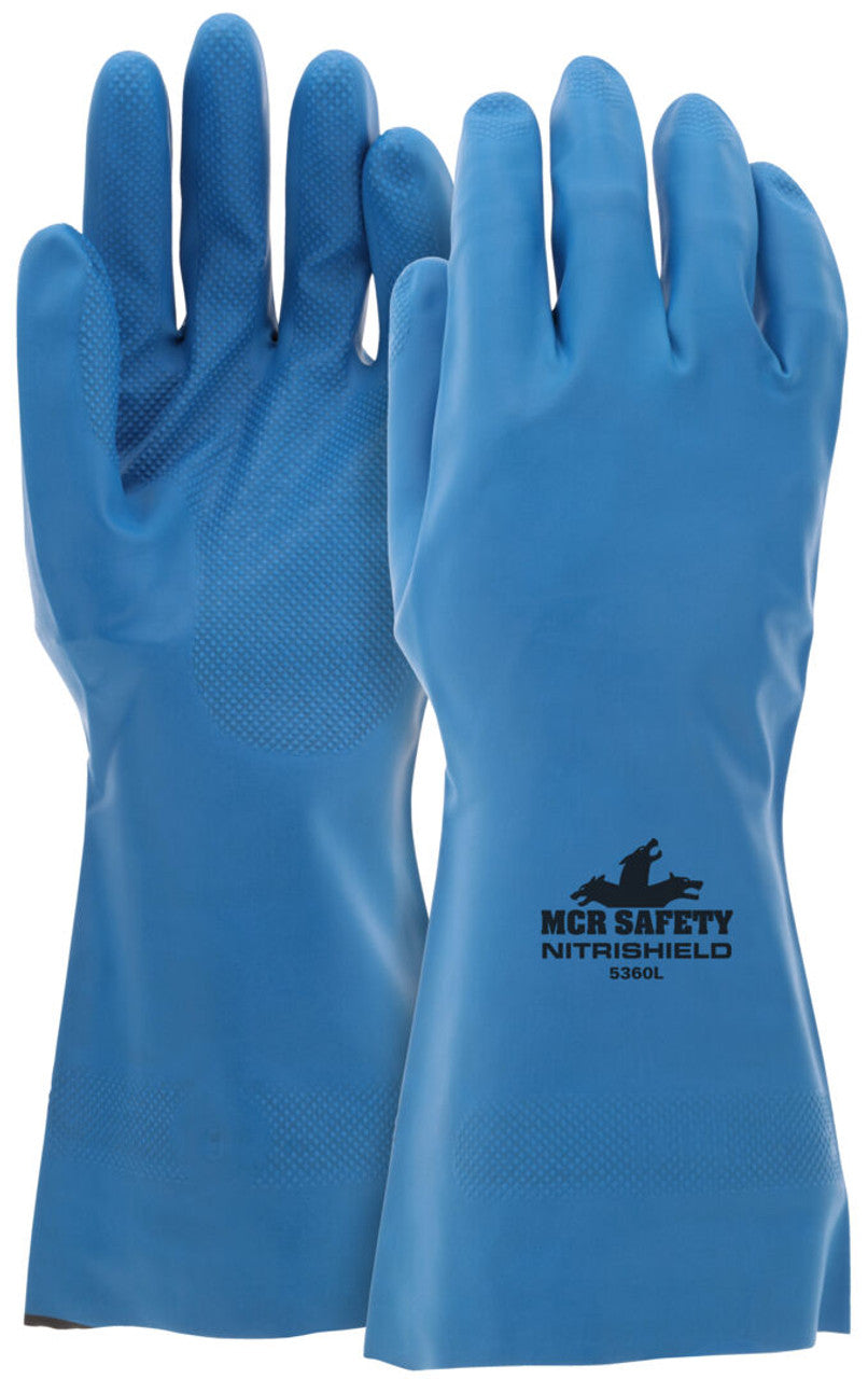 MCR NitriShield™ Gloves - Unlined Blue Nitrile Gloves - 12-Inches in Length -15 mil Thickness - Box of 12