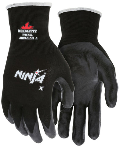 MCR Ninja® X Work Gloves - 15 Gauge Nylon / Lycra® Blended Shell - Bi-Polymer Coated Palm and Fingertips - Box of 12