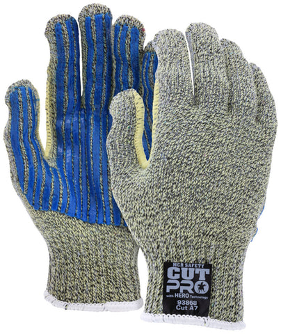 MCR Safety CutPro® with Hero™ Technology - 7 Gauge Regular Weight Shell - Made with ARX® Aramid Fibers - PVC Striped Palm - Cut Resistant Work Gloves - Box of 12