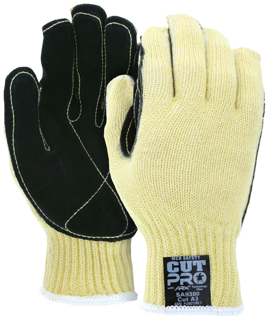MCR Safety Cut Pro® - 7-Gauge ARX® and Cotton Fabric - Cut Resistant Work Gloves - Black Split Leather Palm - Box of 12