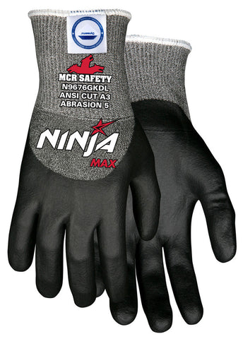 MCR Safety CutPro® - Ninja® Max Cut-Resistant Work Gloves - 10-Gauge Dyneema® Diamond Technology - Bi-Polymer Coated Palm, Fingertips, and Over-the-Knuckles