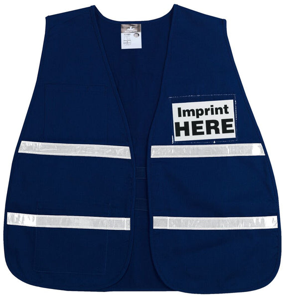 MCR Blue Incident Command Safety Vest - Polyester Cotton Fabric - 1 Inch White Reflective Stripes - Hook and Loop Front Closure - Part# ICV203
