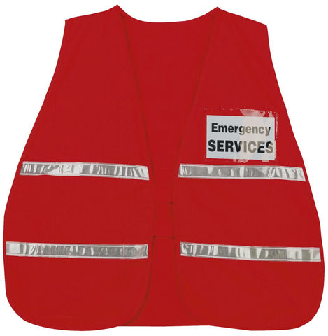 MCR Red Incident Command Safety Vest - Polyester Cotton Fabric - 1 Inch White Reflective Stripes - Hook and Loop Front Closure - Part# ICV204