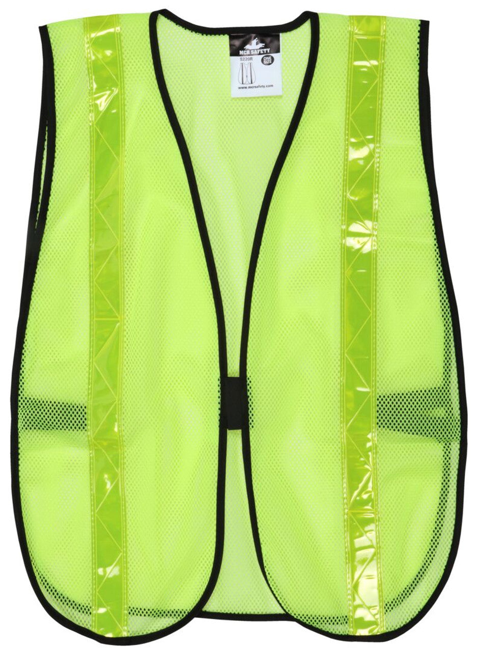 MCR Florescent Lime Mesh Safety Vest -1 3/8 Inch Lime Reflective Stripes - Light Weight Polyester Mesh Fabric - General Purpose, Non-ANSI Rated - Part# S220R