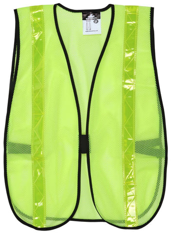 MCR Florescent Lime Mesh Safety Vest -1 3/8 Inch Lime Reflective Stripes - Light Weight Polyester Mesh Fabric - General Purpose, Non-ANSI Rated - Part# S220R