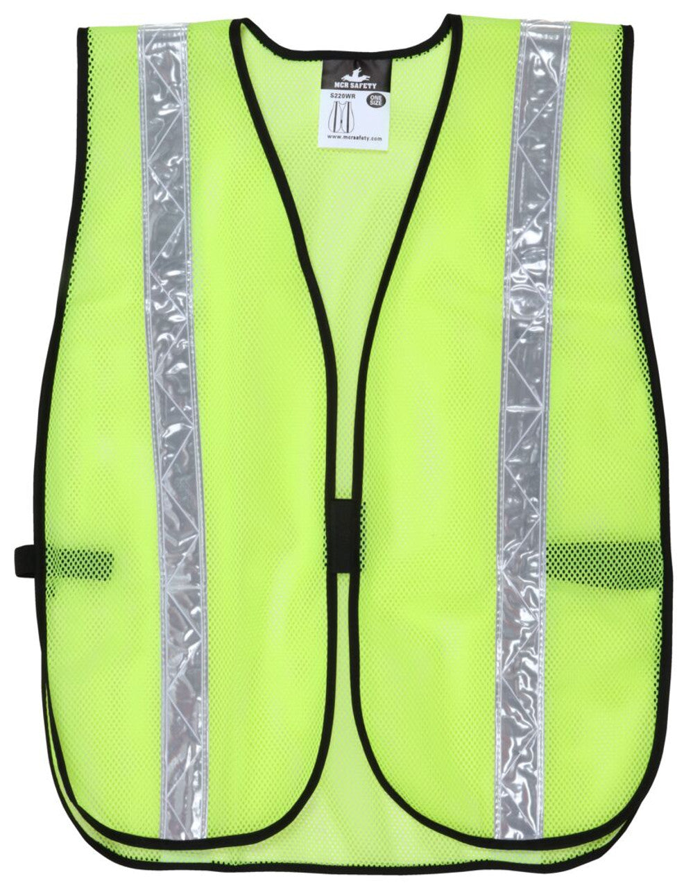 MCR Florescent Lime Mesh Safety Vest - 1⅜ Inch White Reflective Stripes - Light Weight Polyester Mesh Fabric - General Purpose, Non-ANSI Rated - Part# S220WR
