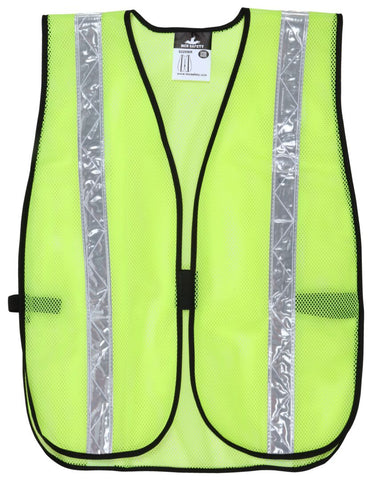 MCR Florescent Lime Mesh Safety Vest - 1⅜ Inch White Reflective Stripes - Light Weight Polyester Mesh Fabric - General Purpose, Non-ANSI Rated - Part# S220WR