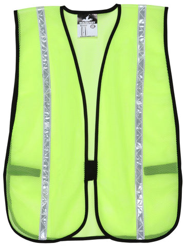 MCR General Purpose Safety Vest - Lime Polyester Mesh Material - ¾ Inch White Reflective Stripes - Hi-Visibility Safety Vest for Non-ANSI Applications - Box of 12 - Part# V210WR