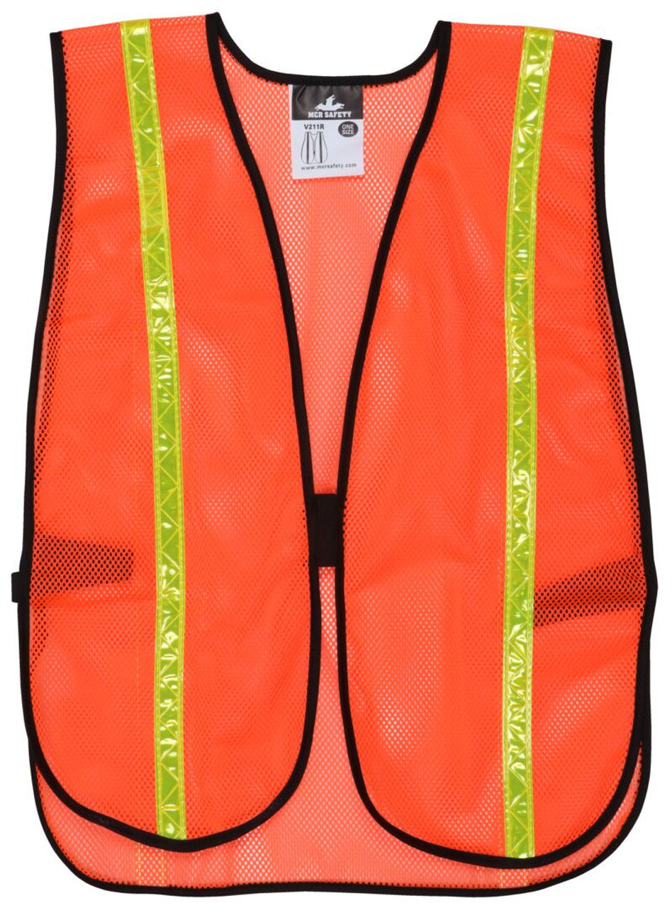 MCR Orange General Purpose Mesh Safety Vest - ¾ Inch Lime Reflective Stripes - Light Weight Breathable Polyester Mesh Fabric - Non-ANSI Rated - Box of 12 - Part# V211R