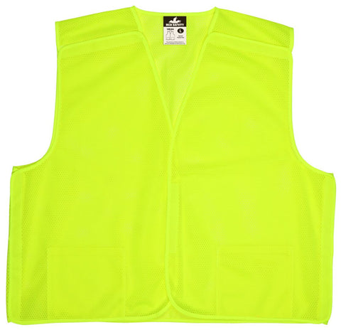 MCR Hi Vis Fluorescent Lime Safety Vest - General Purpose Safety Vest Lightweight Breathable Mesh Fabric No Reflective Striping - Non-ANSI 5 point tear away safety vest