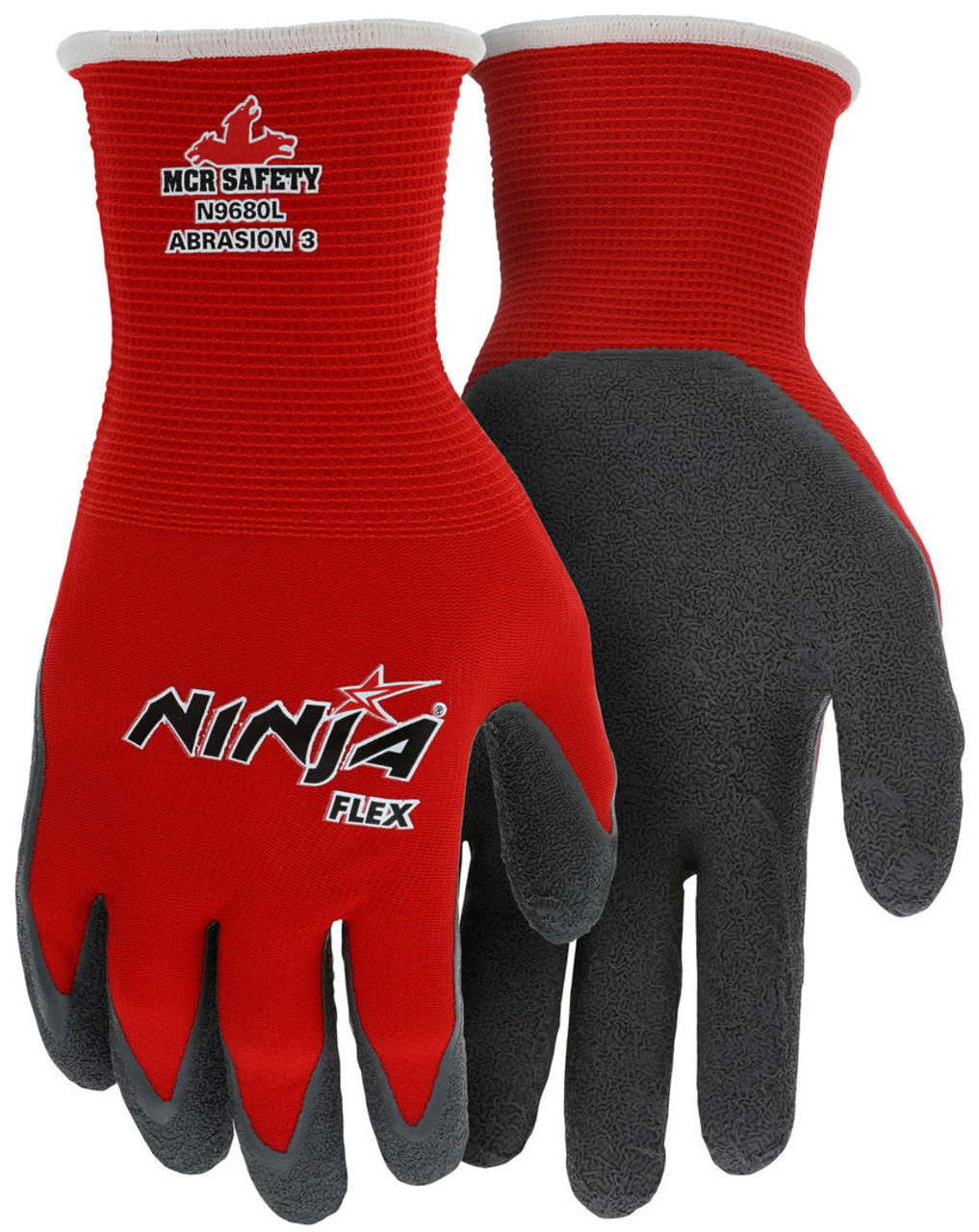 MCR Ninja® Flex Work Gloves - 15 Gauge Red Nylon Shell - Gray Latex Coated Palm and Fingertips - Box of 12