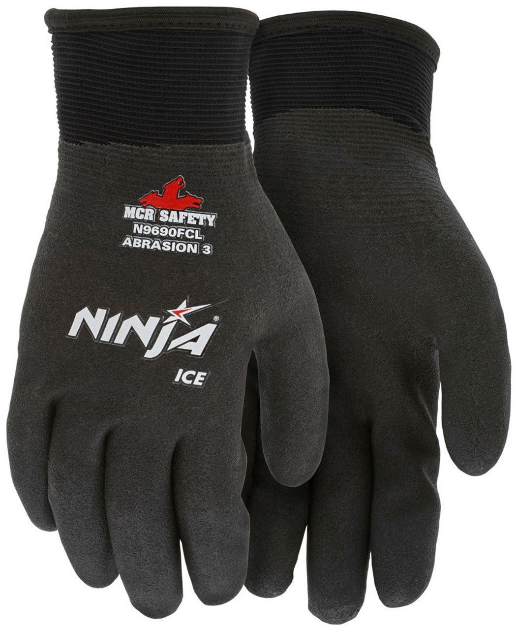 MCR Ninja® Ice Insulated Work Gloves - 15 Gauge Black Nylon Shell - Acrylic Terry Interior - Fully Coated with HPT - Box of 12