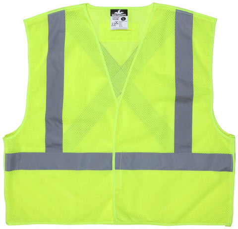 MCR Hi-Vis Lime Reflective Safety Vest - Mesh Fabric with 2-Inch Silver Stripes - Breakaway Design with Hook and Loop Closures - Meets ANSI/ISEA 107 2020 Standard - Type R Class 2 Compliant