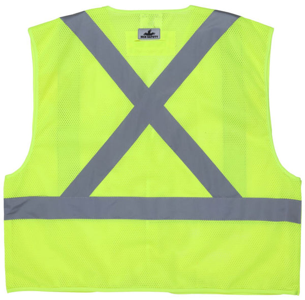 MCR Hi-Vis Lime Reflective Safety Vest - Mesh Fabric with 2-Inch Silver Stripes - Breakaway Design with Hook and Loop Closures - Meets ANSI/ISEA 107 2020 Standard - Type R Class 2 Compliant